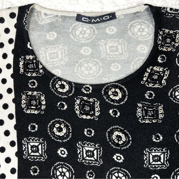 D.M.G. Vintage Womens Black White Sequin Bead Embellished Sweater Size L - Picture 5 of 7